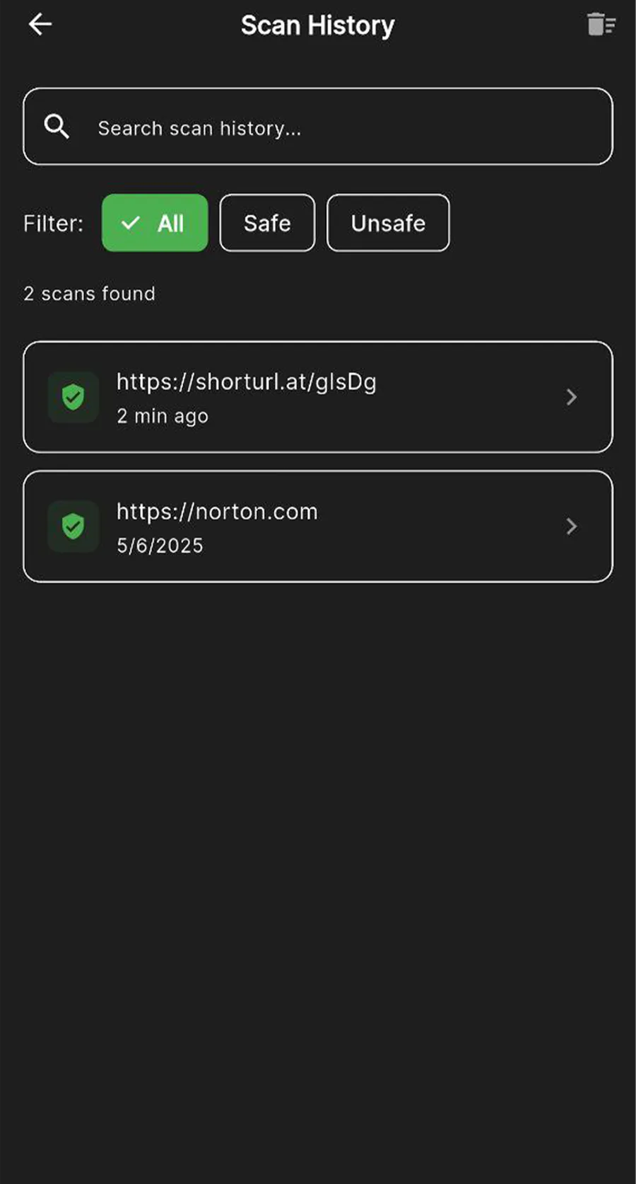 Searchable local scan history